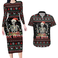 Six Seven Santa Skeleton Couples Matching Long Sleeve Bodycon Dress and Hawaiian Shirt Funny Christmas Skull - Wonder Print Shop
