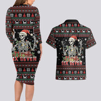 Six Seven Santa Skeleton Couples Matching Long Sleeve Bodycon Dress and Hawaiian Shirt Funny Christmas Skull - Wonder Print Shop