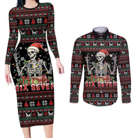 Six Seven Santa Skeleton Couples Matching Long Sleeve Bodycon Dress and Long Sleeve Button Shirt Funny Christmas Skull - Wonder Print Shop