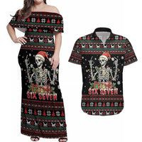 Six Seven Santa Skeleton Couples Matching Off Shoulder Maxi Dress and Hawaiian Shirt Funny Christmas Skull - Wonder Print Shop
