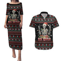 Six Seven Santa Skeleton Couples Matching Puletasi and Hawaiian Shirt Funny Christmas Skull - Wonder Print Shop