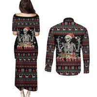 Six Seven Santa Skeleton Couples Matching Puletasi and Long Sleeve Button Shirt Funny Christmas Skull - Wonder Print Shop