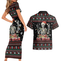 Six Seven Santa Skeleton Couples Matching Short Sleeve Bodycon Dress and Hawaiian Shirt Funny Christmas Skull - Wonder Print Shop