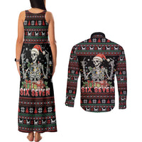 Six Seven Santa Skeleton Couples Matching Tank Maxi Dress and Long Sleeve Button Shirt Funny Christmas Skull - Wonder Print Shop