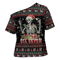 Six Seven Santa Skeleton Cross Shoulder Shirt Funny Christmas Skull - Wonder Print Shop
