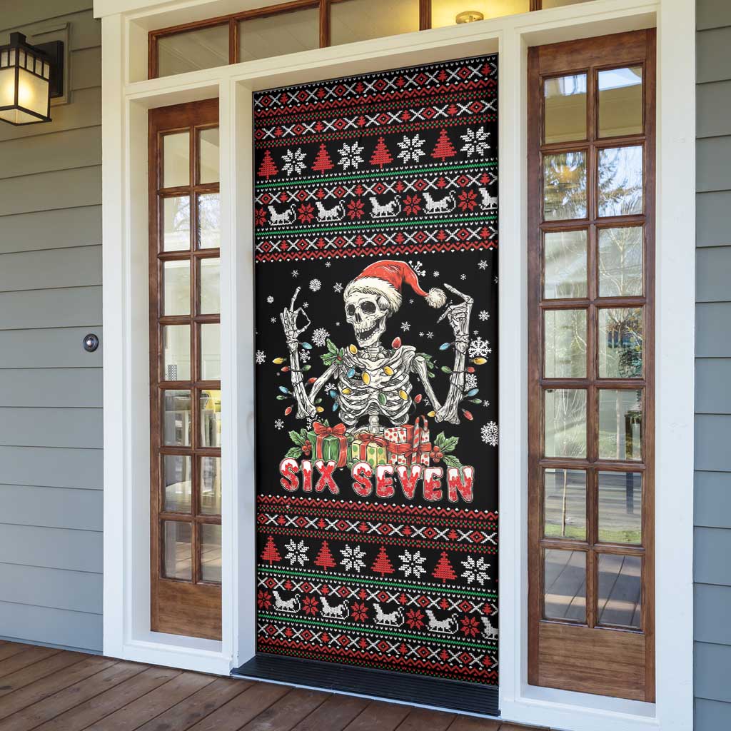 Six Seven Santa Skeleton Door Cover Funny Christmas Skull - Wonder Print Shop