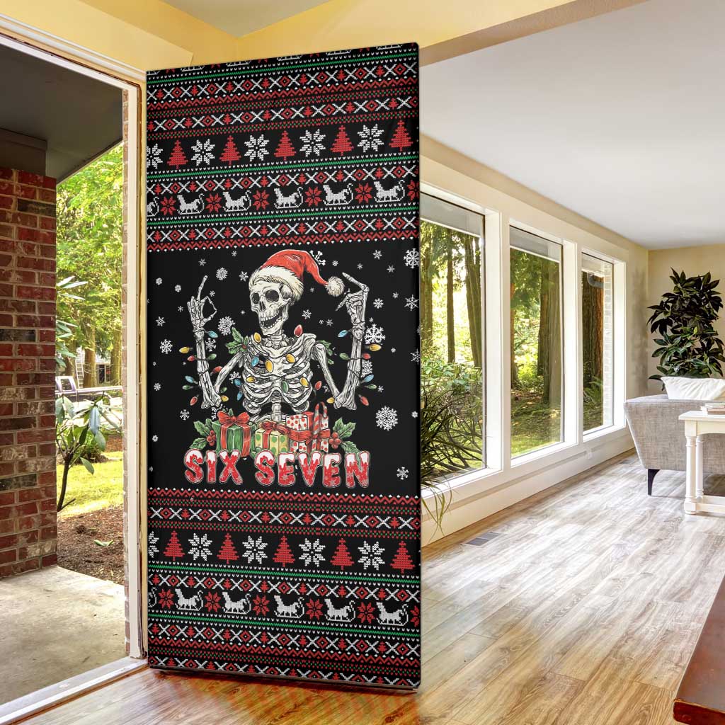 Six Seven Santa Skeleton Door Cover Funny Christmas Skull - Wonder Print Shop