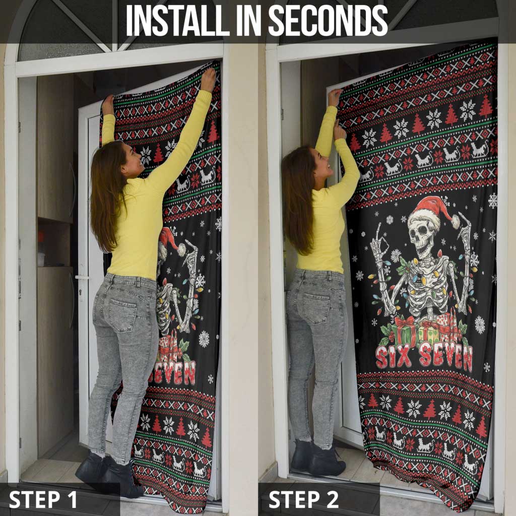 Six Seven Santa Skeleton Door Cover Funny Christmas Skull - Wonder Print Shop