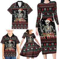 Six Seven Santa Skeleton Family Matching Long Sleeve Bodycon Dress and Hawaiian Shirt Funny Christmas Skull - Wonder Print Shop