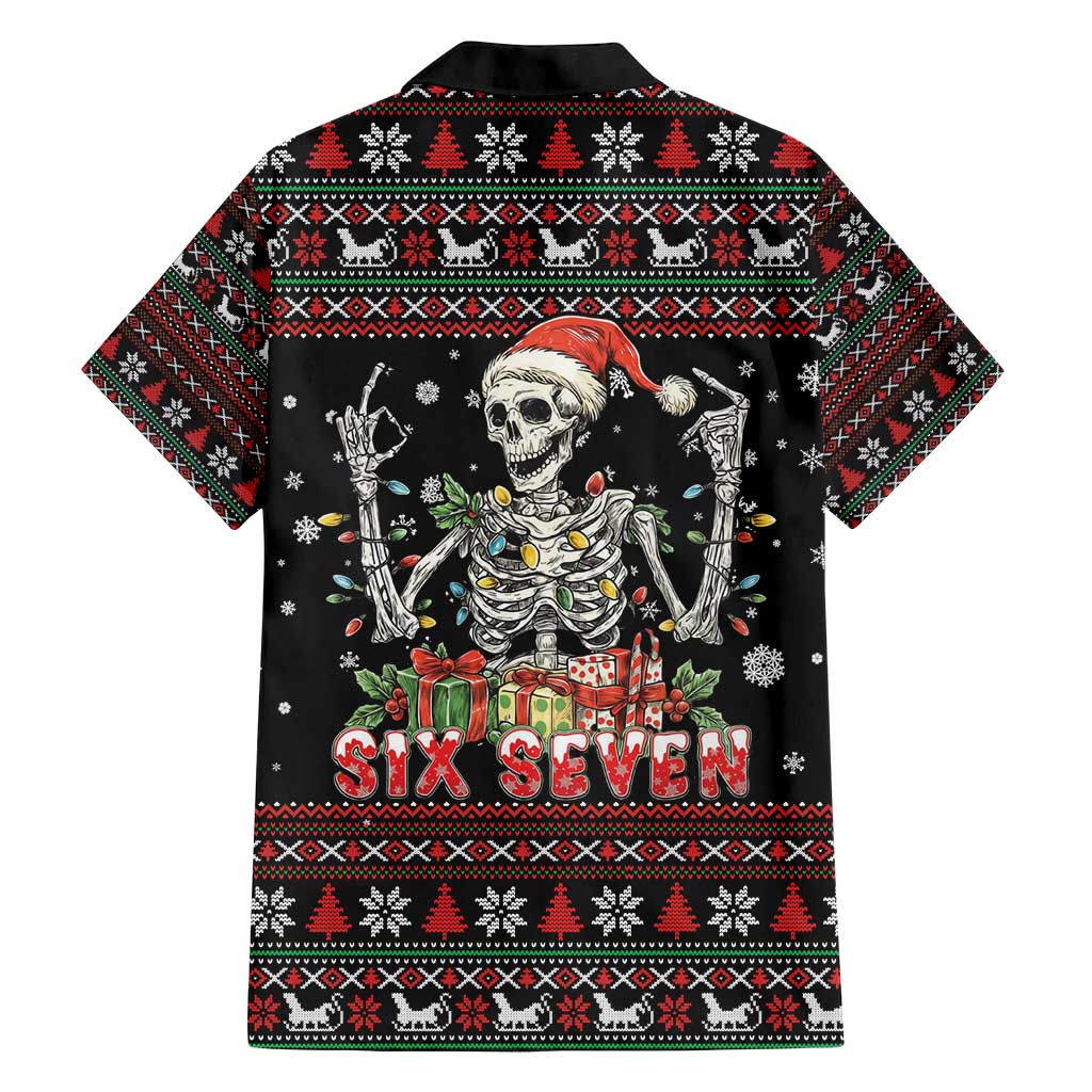 Six Seven Santa Skeleton Family Matching Long Sleeve Bodycon Dress and Hawaiian Shirt Funny Christmas Skull - Wonder Print Shop