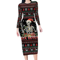 Six Seven Santa Skeleton Family Matching Long Sleeve Bodycon Dress and Hawaiian Shirt Funny Christmas Skull - Wonder Print Shop