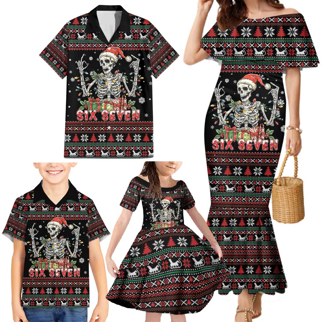 Six Seven Santa Skeleton Family Matching Mermaid Dress and Hawaiian Shirt Funny Christmas Skull - Wonder Print Shop