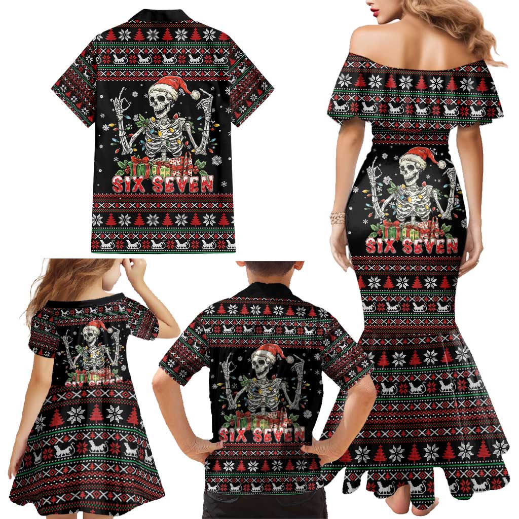 Six Seven Santa Skeleton Family Matching Mermaid Dress and Hawaiian Shirt Funny Christmas Skull - Wonder Print Shop