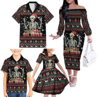 Six Seven Santa Skeleton Family Matching Off The Shoulder Long Sleeve Dress and Hawaiian Shirt Funny Christmas Skull - Wonder Print Shop
