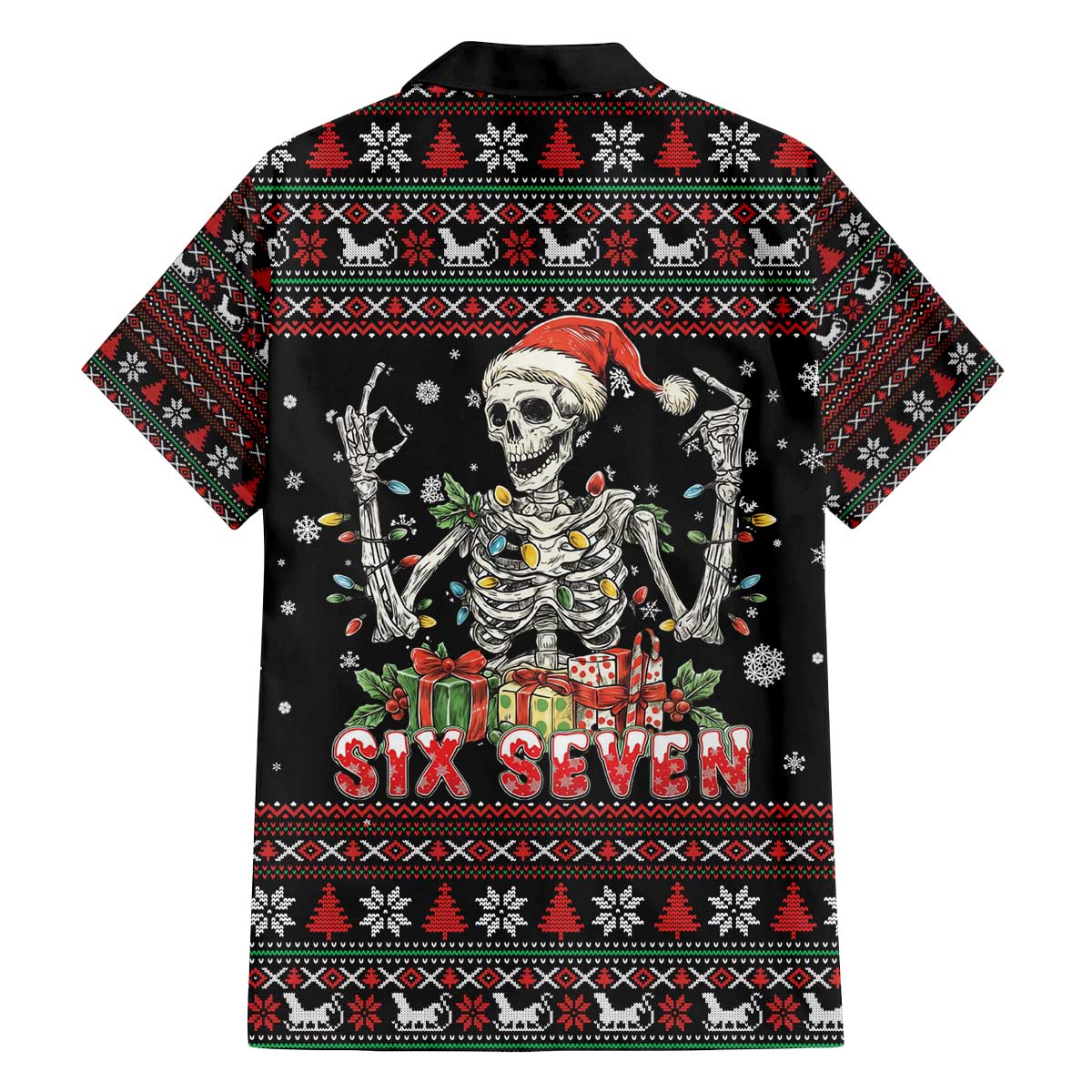 Six Seven Santa Skeleton Family Matching Off The Shoulder Long Sleeve Dress and Hawaiian Shirt Funny Christmas Skull - Wonder Print Shop
