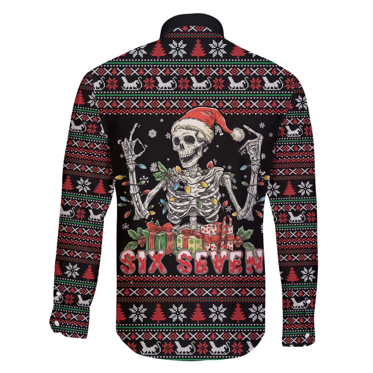 Six Seven Santa Skeleton Family Matching Off The Shoulder Long Sleeve Dress and Hawaiian Shirt Funny Christmas Skull - Wonder Print Shop