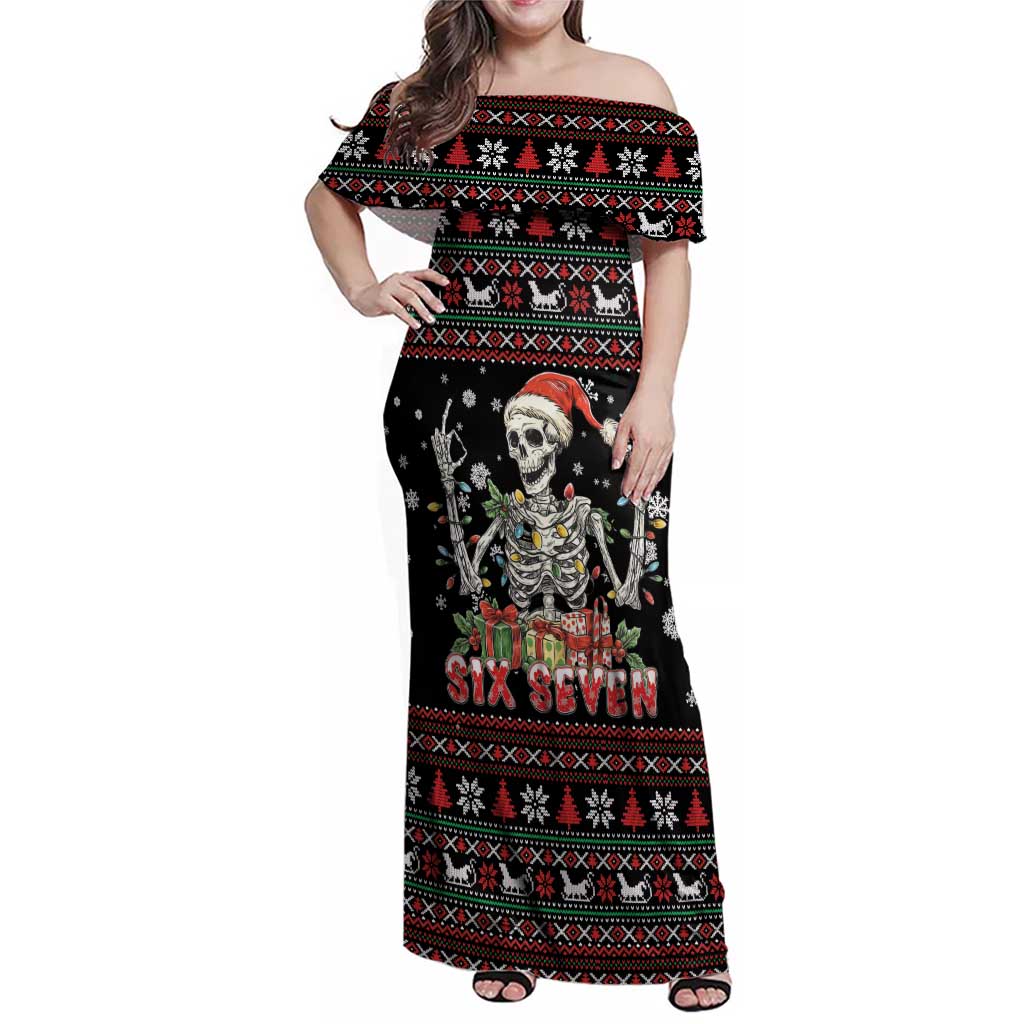 Six Seven Santa Skeleton Family Matching Off Shoulder Maxi Dress and Hawaiian Shirt Funny Christmas Skull - Wonder Print Shop
