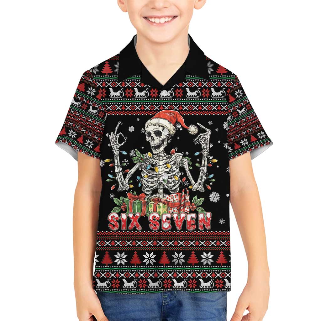 Six Seven Santa Skeleton Family Matching Off Shoulder Maxi Dress and Hawaiian Shirt Funny Christmas Skull - Wonder Print Shop