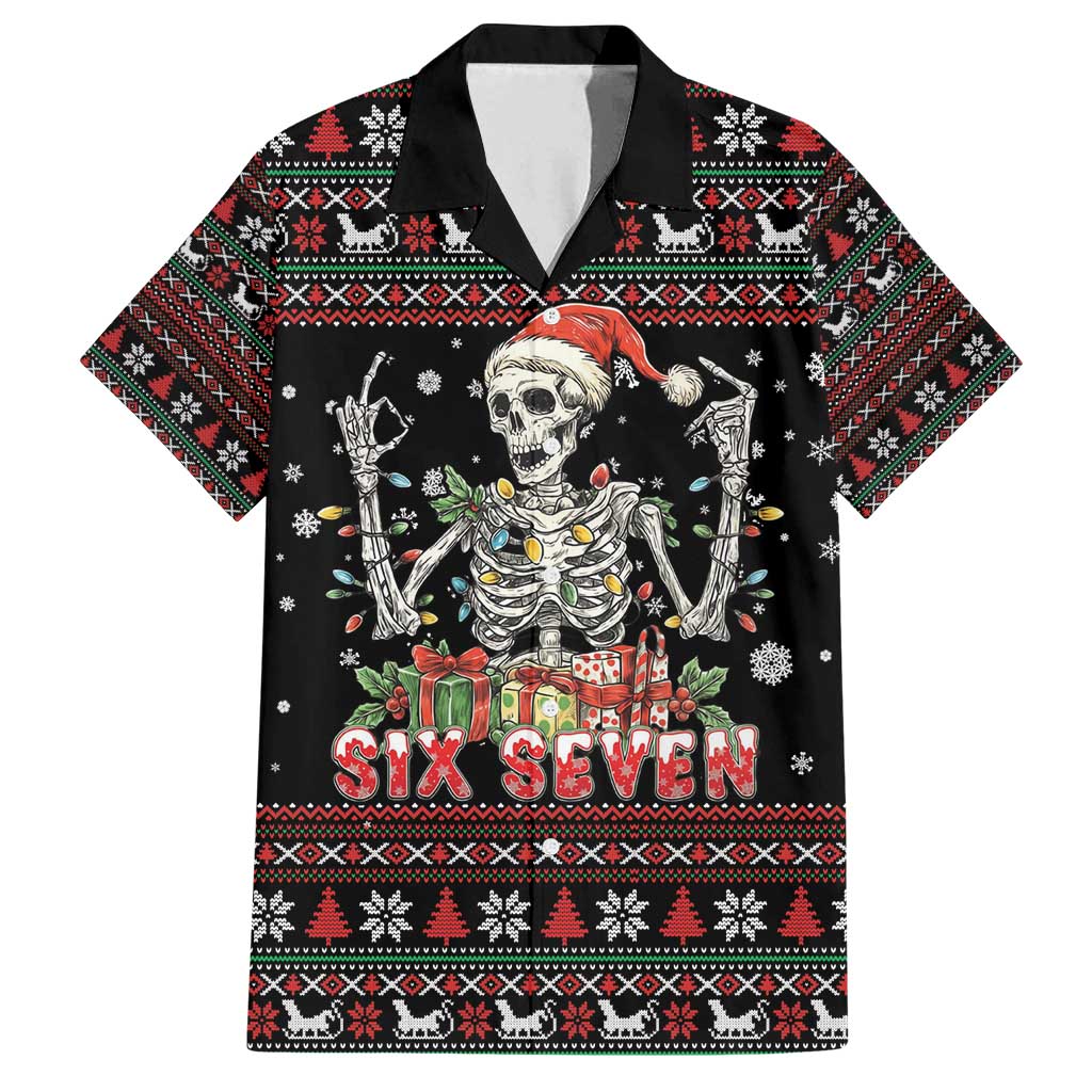 Six Seven Santa Skeleton Family Matching Off Shoulder Short Dress and Hawaiian Shirt Funny Christmas Skull - Wonder Print Shop