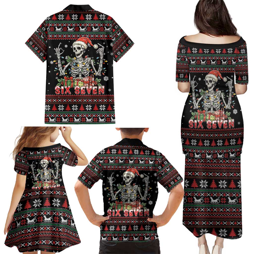 Six Seven Santa Skeleton Family Matching Puletasi and Hawaiian Shirt Funny Christmas Skull - Wonder Print Shop