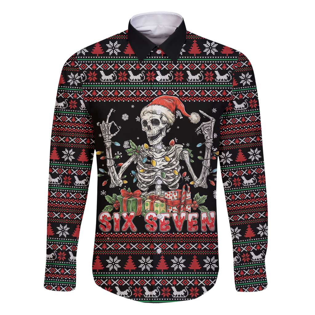 Six Seven Santa Skeleton Family Matching Puletasi and Hawaiian Shirt Funny Christmas Skull - Wonder Print Shop