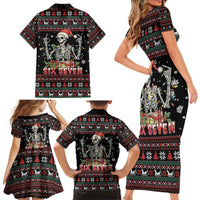 Six Seven Santa Skeleton Family Matching Short Sleeve Bodycon Dress and Hawaiian Shirt Funny Christmas Skull - Wonder Print Shop