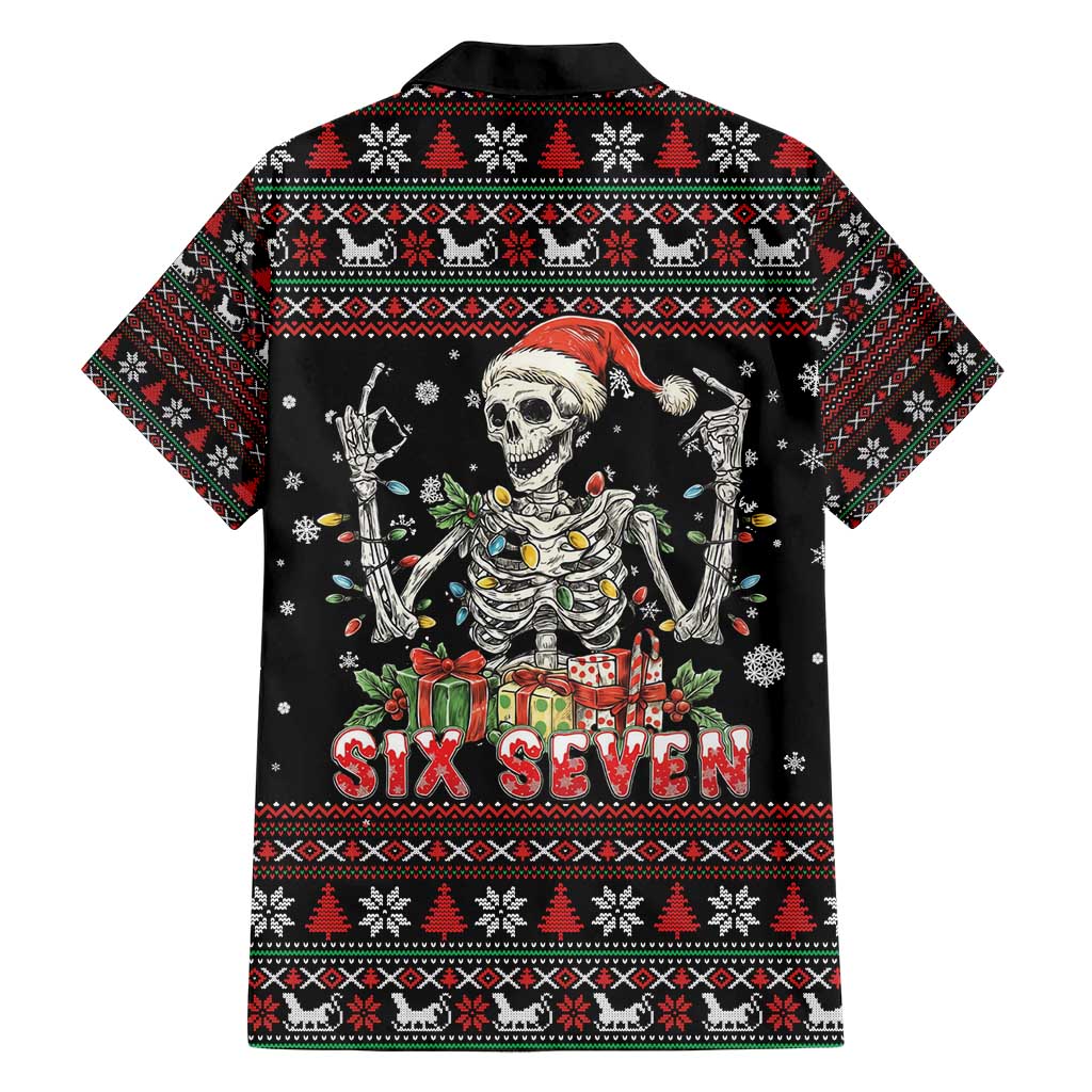 Six Seven Santa Skeleton Family Matching Short Sleeve Bodycon Dress and Hawaiian Shirt Funny Christmas Skull - Wonder Print Shop