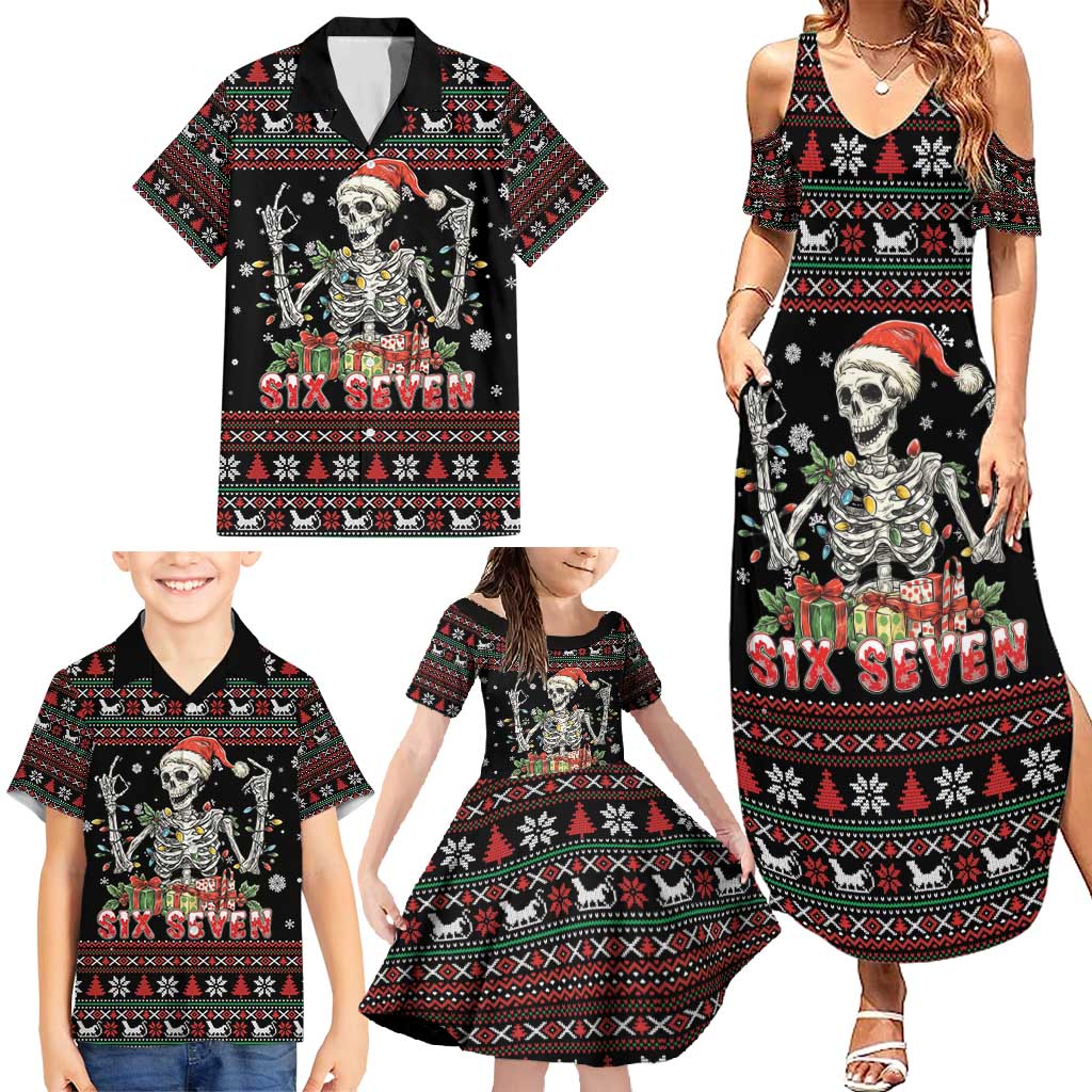 Six Seven Santa Skeleton Family Matching Summer Maxi Dress and Hawaiian Shirt Funny Christmas Skull - Wonder Print Shop