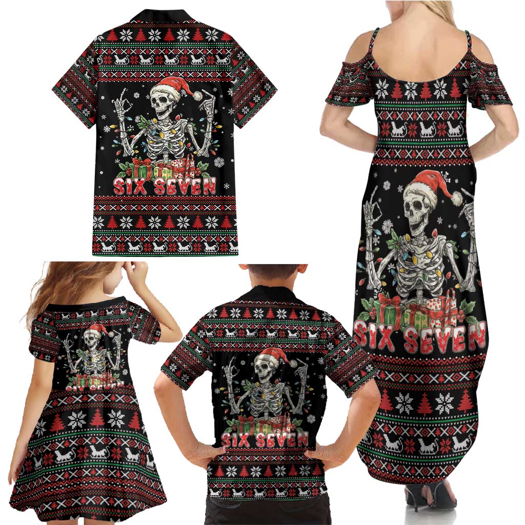 Six Seven Santa Skeleton Family Matching Summer Maxi Dress and Hawaiian Shirt Funny Christmas Skull - Wonder Print Shop