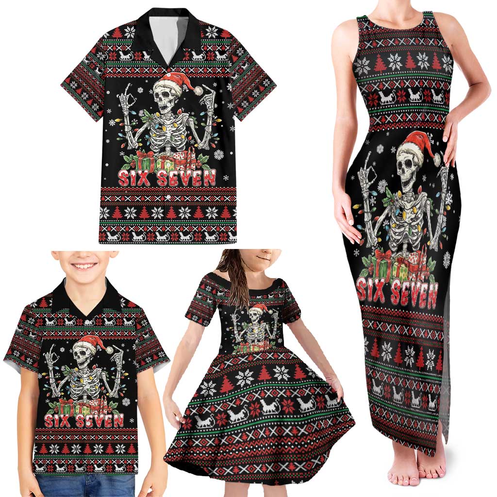 Six Seven Santa Skeleton Family Matching Tank Maxi Dress and Hawaiian Shirt Funny Christmas Skull - Wonder Print Shop