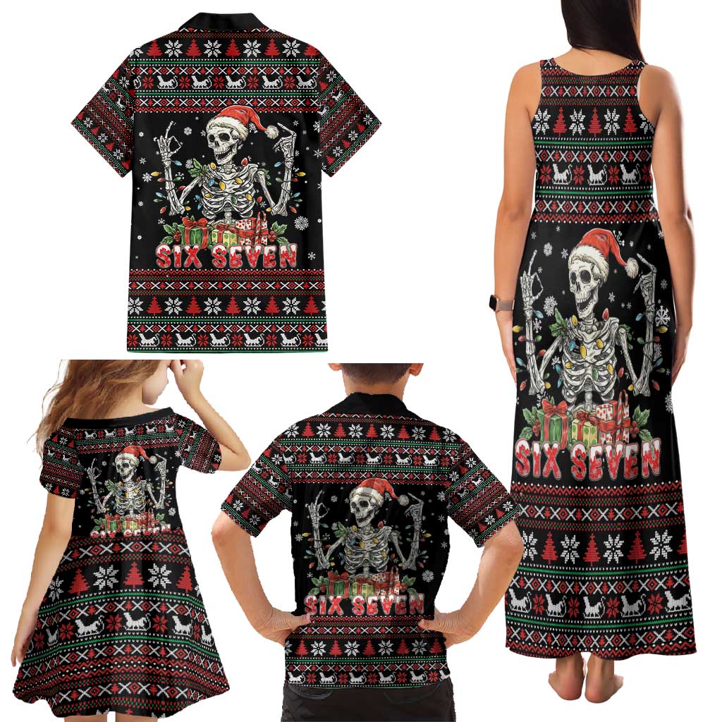 Six Seven Santa Skeleton Family Matching Tank Maxi Dress and Hawaiian Shirt Funny Christmas Skull - Wonder Print Shop