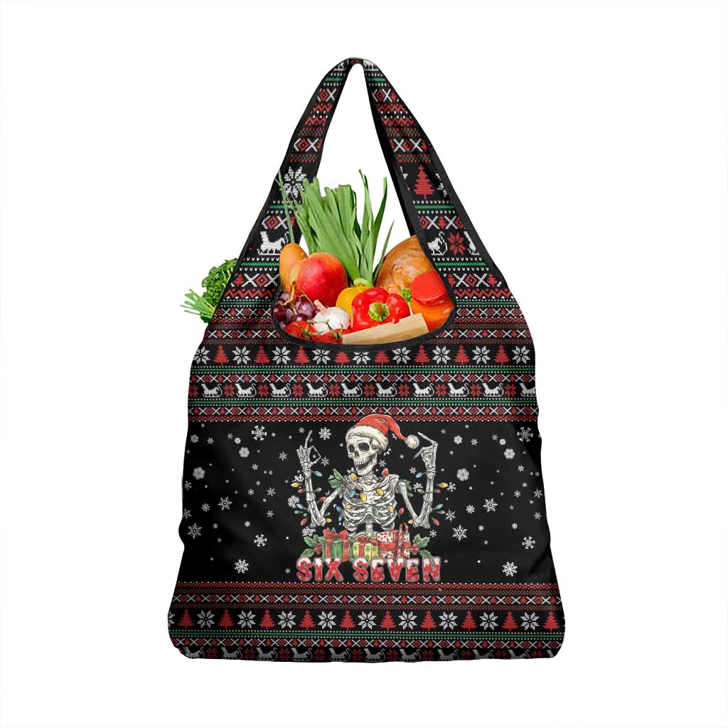 Six Seven Santa Skeleton Grocery Bag Funny Christmas Skull - Wonder Print Shop