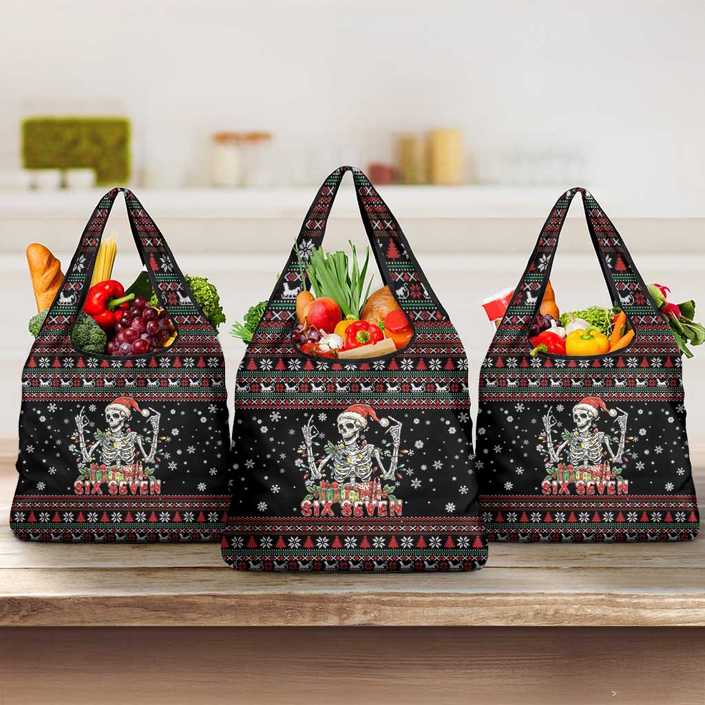 Six Seven Santa Skeleton Grocery Bag Funny Christmas Skull - Wonder Print Shop