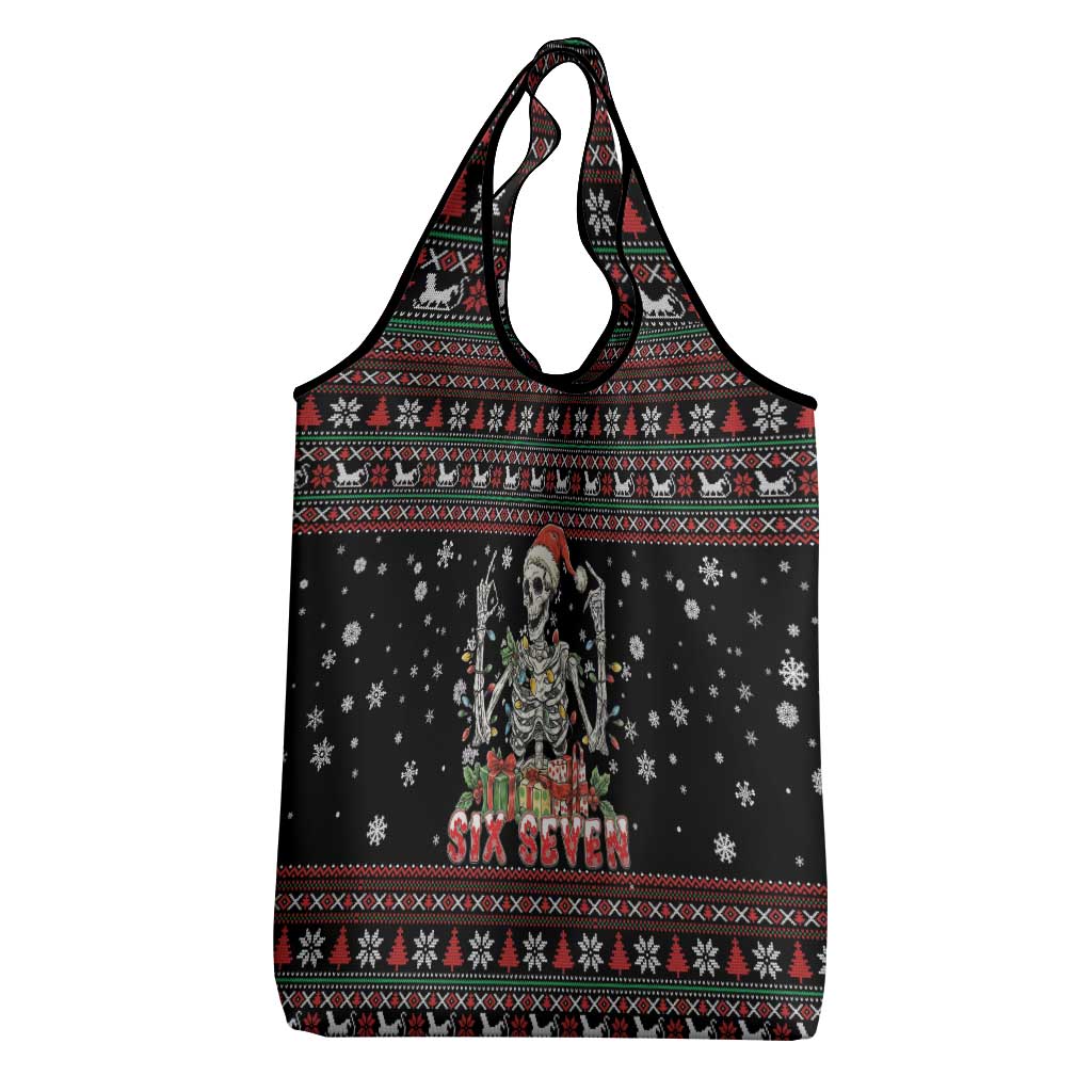 Six Seven Santa Skeleton Grocery Bag Funny Christmas Skull - Wonder Print Shop