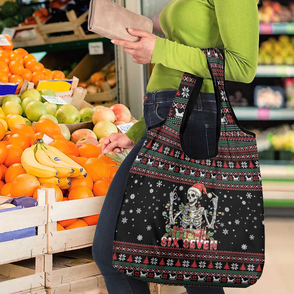 Six Seven Santa Skeleton Grocery Bag Funny Christmas Skull - Wonder Print Shop