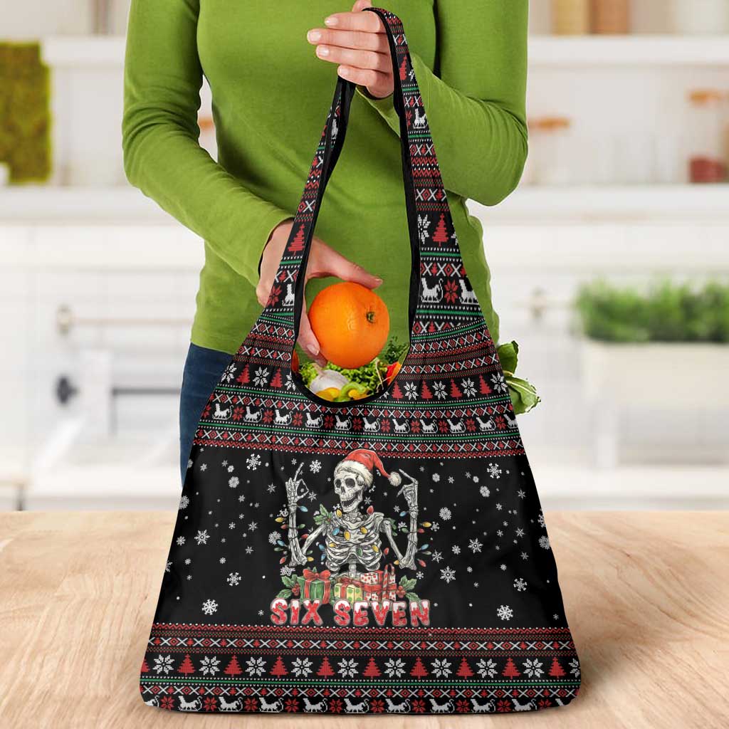 Six Seven Santa Skeleton Grocery Bag Funny Christmas Skull - Wonder Print Shop