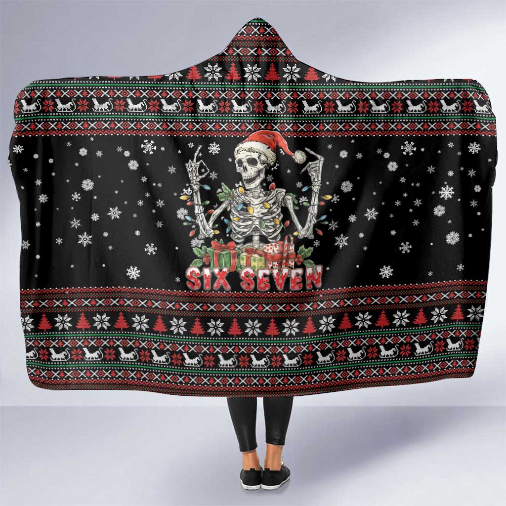 Six Seven Santa Skeleton Hooded Blanket Funny Christmas Skull - Wonder Print Shop