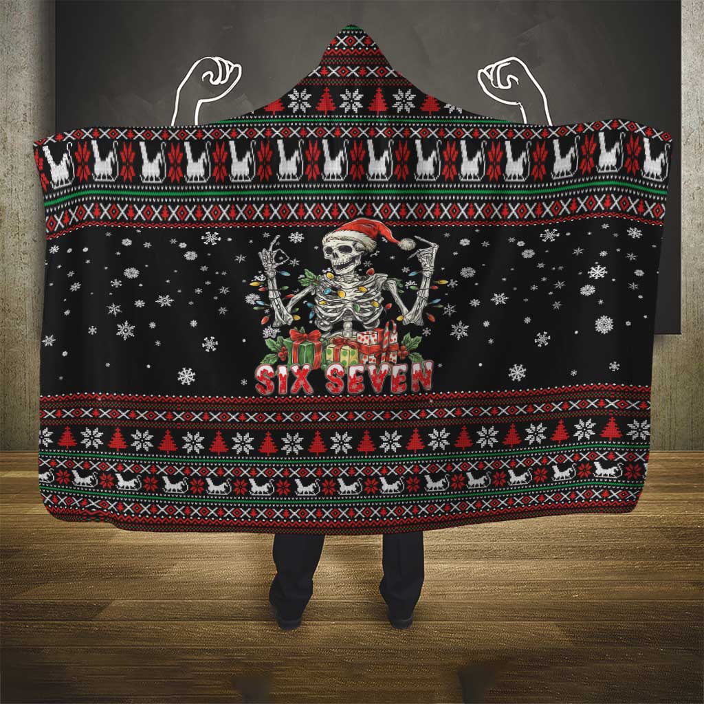 Six Seven Santa Skeleton Hooded Blanket Funny Christmas Skull - Wonder Print Shop