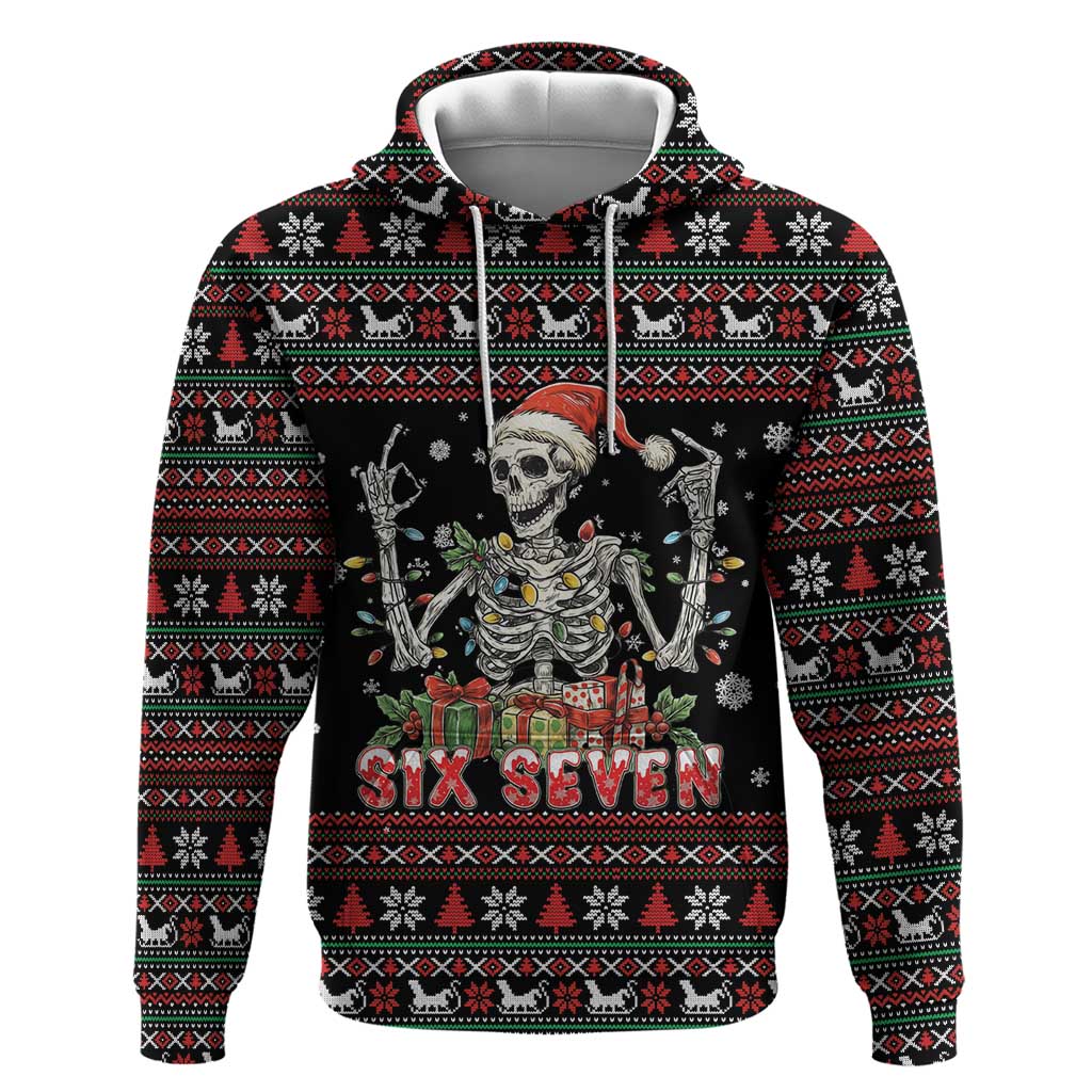 Six Seven Santa Skeleton Hoodie Funny Christmas Skull - Wonder Print Shop