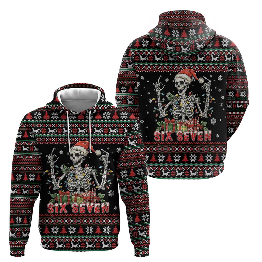 Six Seven Santa Skeleton Hoodie Funny Christmas Skull - Wonder Print Shop