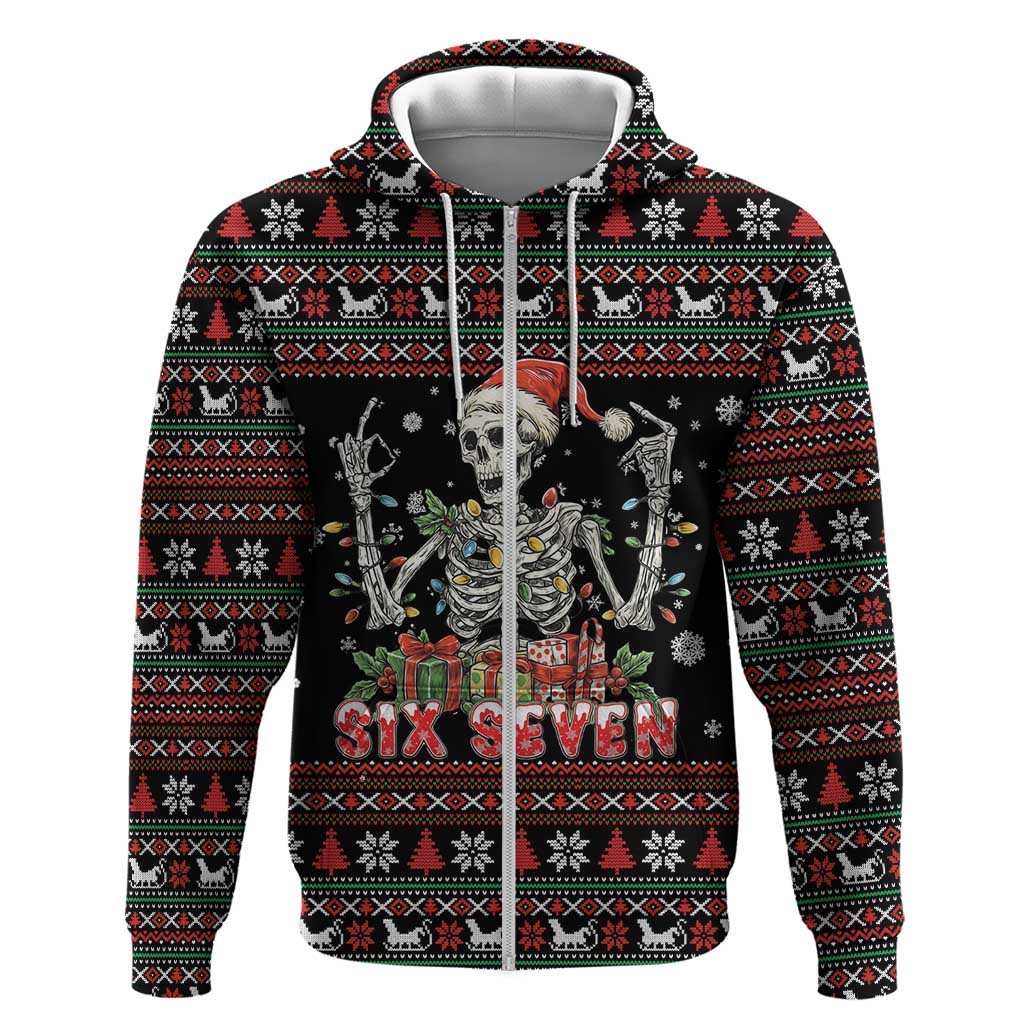 Six Seven Santa Skeleton Hoodie Funny Christmas Skull - Wonder Print Shop