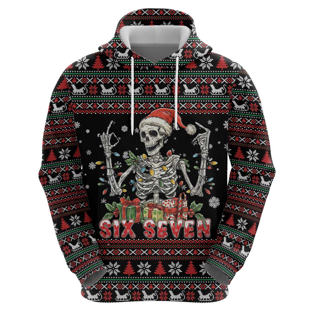 Six Seven Santa Skeleton Hoodie Funny Christmas Skull - Wonder Print Shop