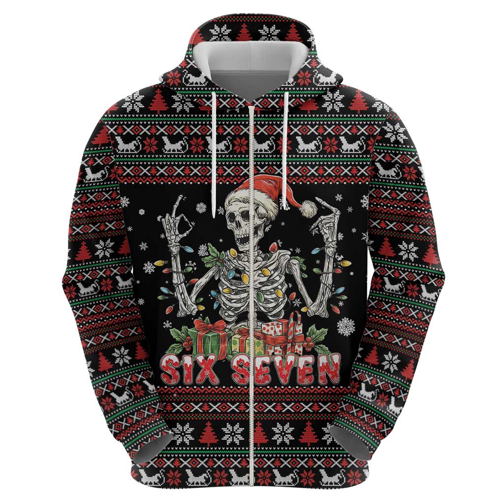 Six Seven Santa Skeleton Hoodie Funny Christmas Skull - Wonder Print Shop