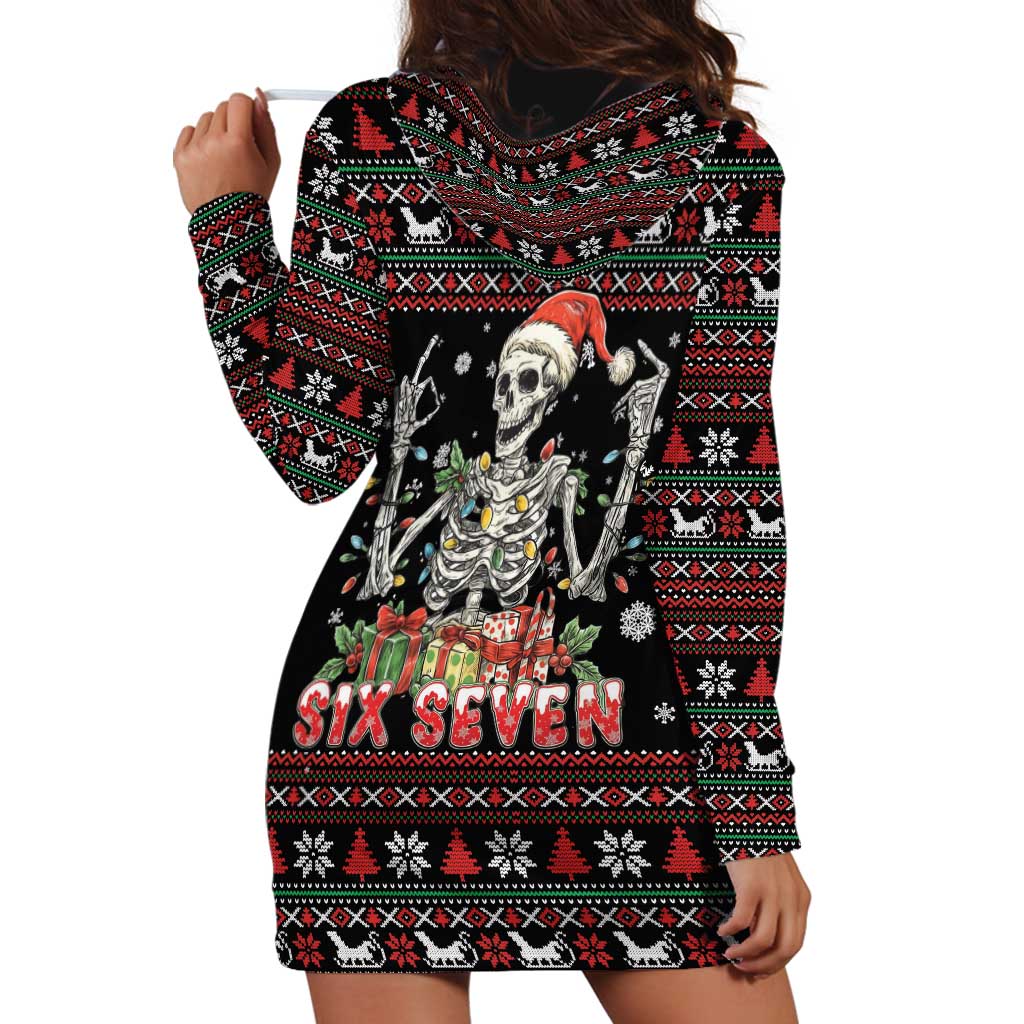 Six Seven Santa Skeleton Hoodie Dress Funny Christmas Skull - Wonder Print Shop