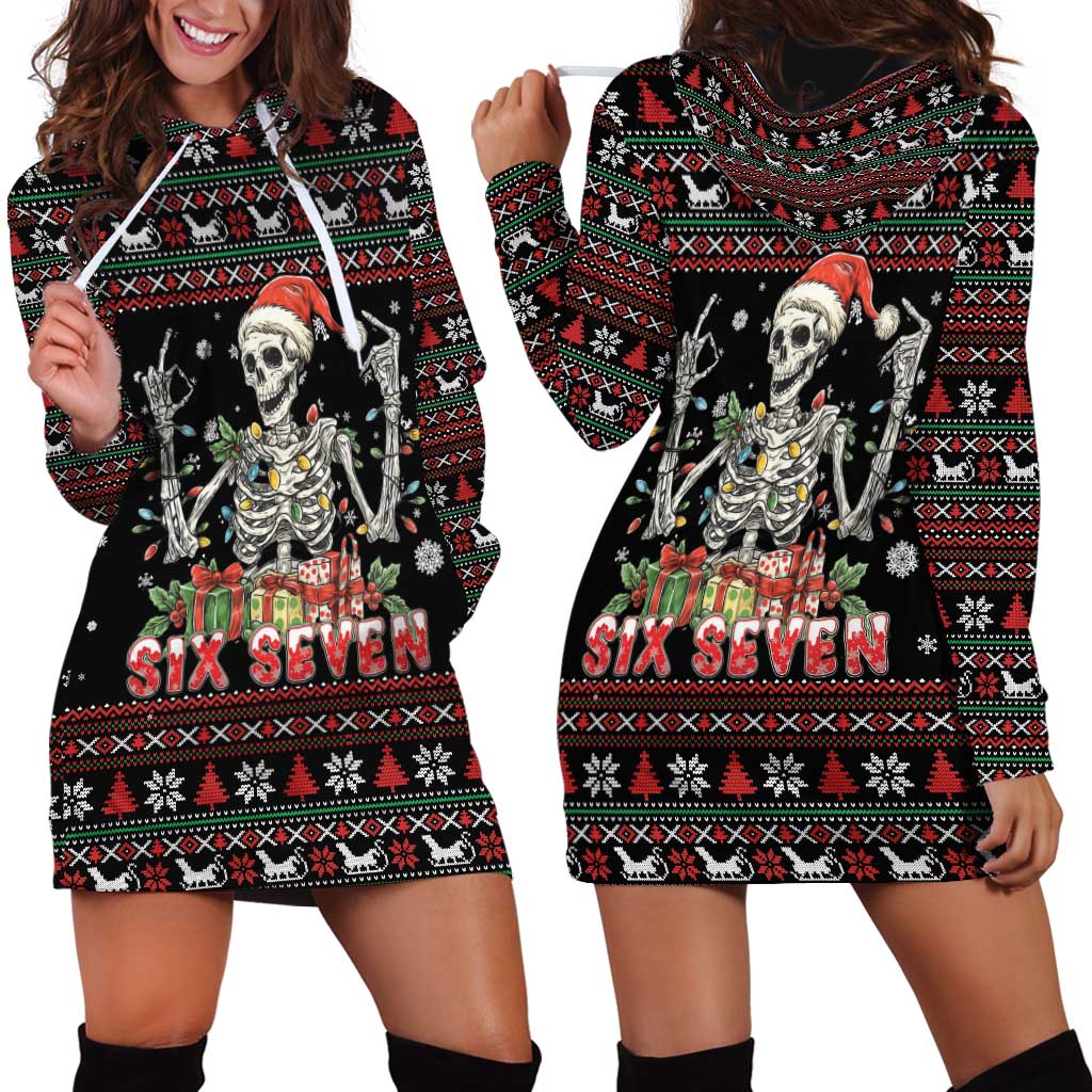 Six Seven Santa Skeleton Hoodie Dress Funny Christmas Skull - Wonder Print Shop