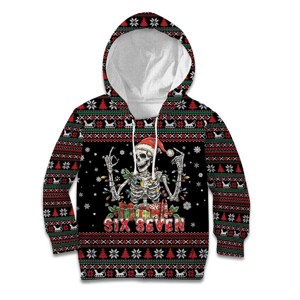 Six Seven Santa Skeleton Kid Hoodie Funny Christmas Skull - Wonder Print Shop