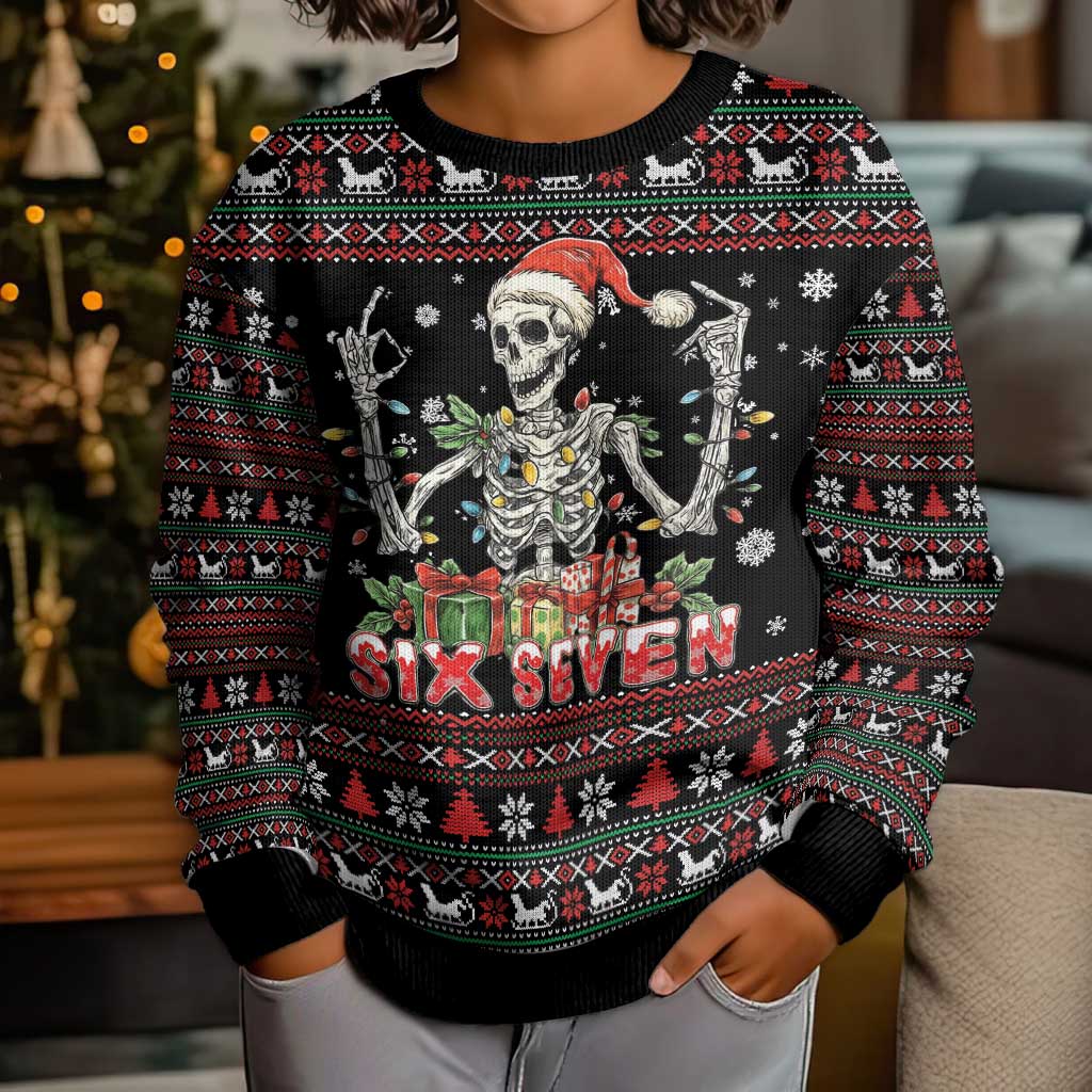 Six Seven Santa Skeleton Kid Ugly Christmas Sweater Funny Christmas Skull - Wonder Print Shop