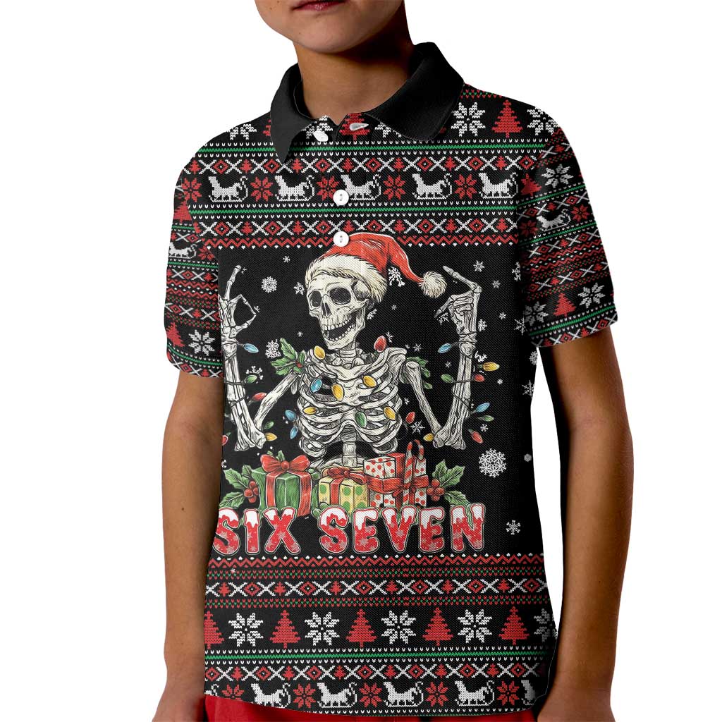 Six Seven Santa Skeleton Kid Polo Shirt Funny Christmas Skull - Wonder Print Shop