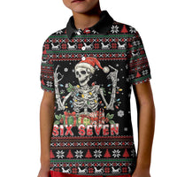 Six Seven Santa Skeleton Kid Polo Shirt Funny Christmas Skull - Wonder Print Shop