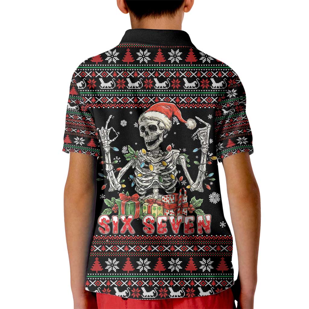 Six Seven Santa Skeleton Kid Polo Shirt Funny Christmas Skull - Wonder Print Shop